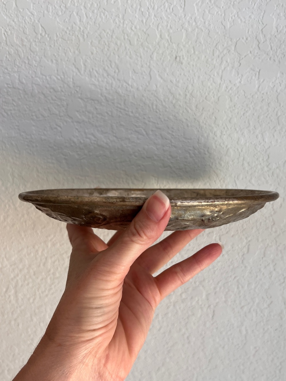 Vintage Brass Tray Embossed Silver-Washed Antique Finish Trinket Ring Dish - Picture 6 of 6